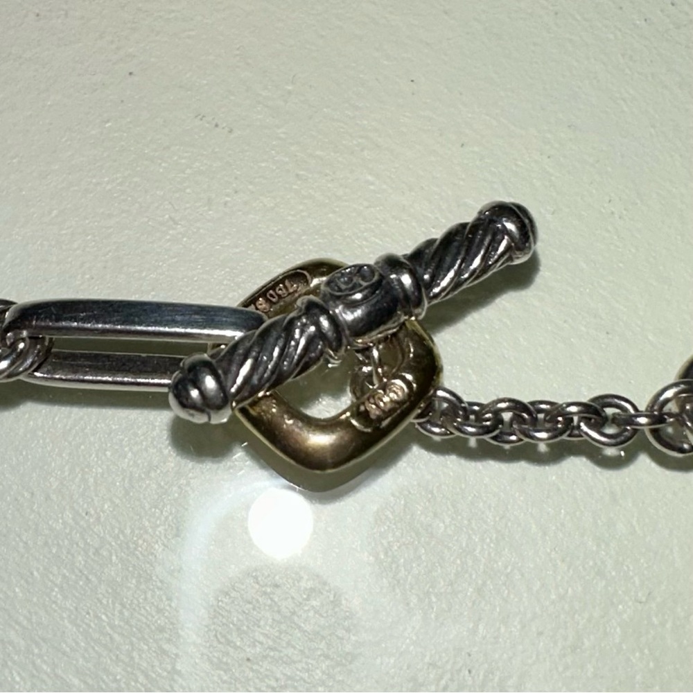 David Yurman Sterling Silver and 18k Gold Figaro Chain Necklace - Picture 6 of 7